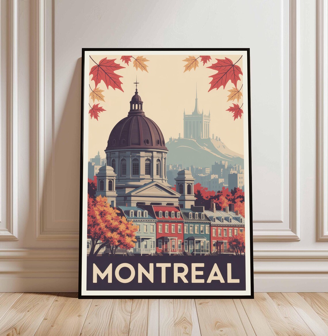 Montreal Canada Vintage Travel Poster Autumn Maple Leaves City