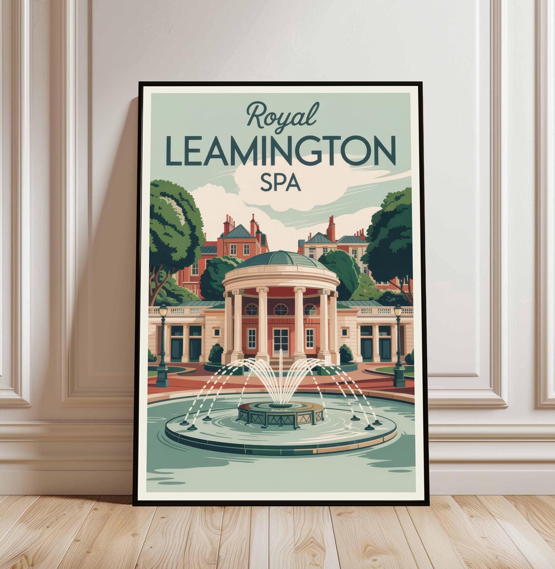 Royal Leamington Spa England Fountain Colonnade Vintage Travel Poster