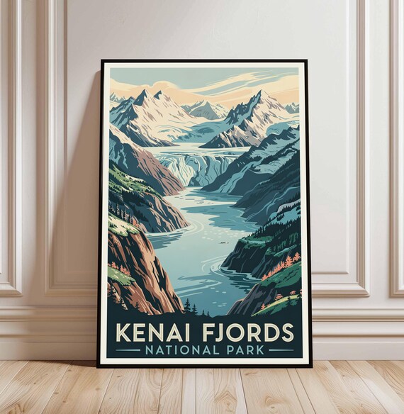 Kenai Fjords National Park Alaska Glacier Fjord Vintage Travel Poster