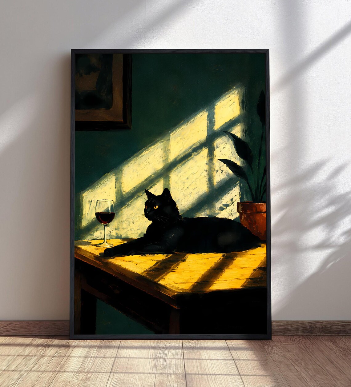 Black Cat Wine Art Print, Pet Lover Gift