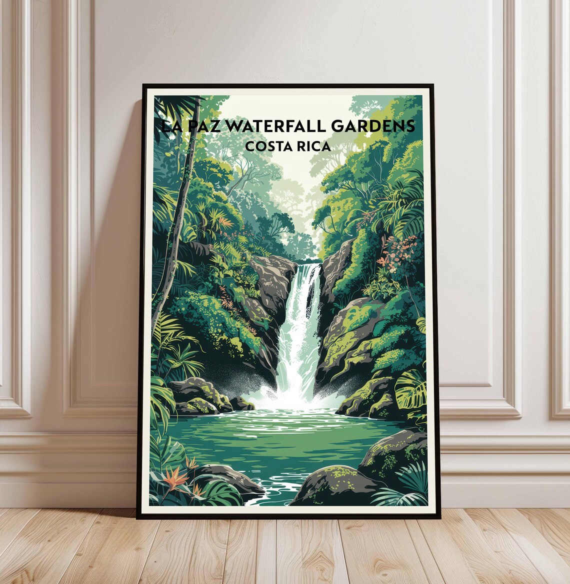 La Paz Waterfall Gardens Costa Rica Jungle Falls Travel Poster