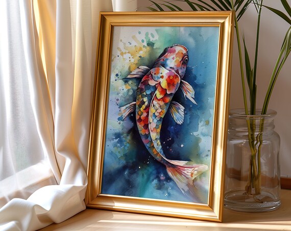 Colorful Fish Painting Wall Art Poster Gift Watercolor Colorful Animal Painting Illustration Nature Wall Art Home Decor Print