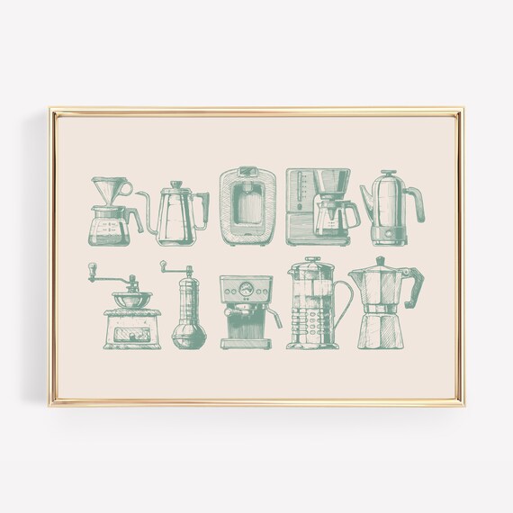 Sage Coffee Bar Decor Kitchen Art Print