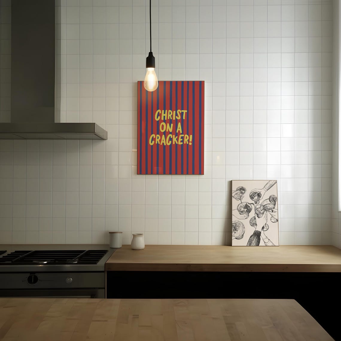 Christ On A Cracker Funny Retro Maximalist Red Striped Kitchen Poster - Image 2