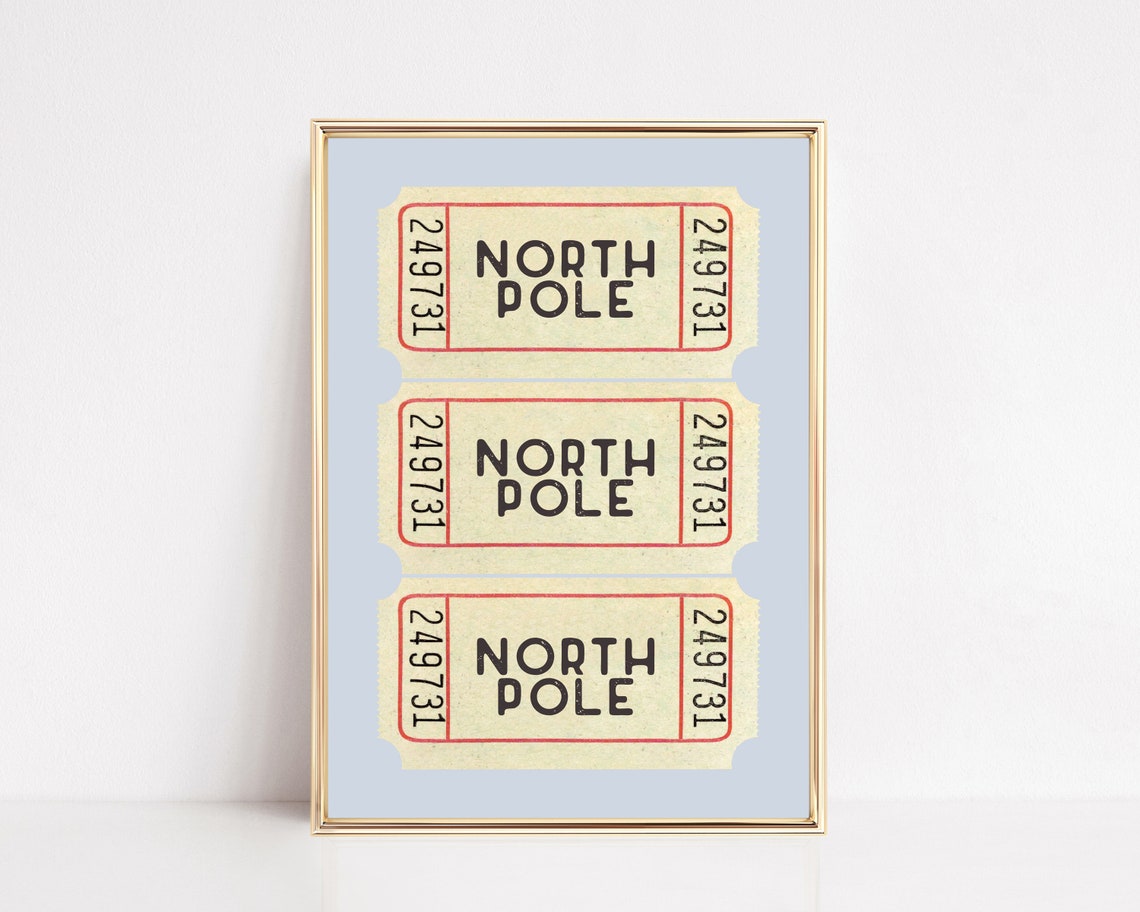 North Pole Vintage Ticket Stubs Trio Blue Christmas Decor Poster - Image 2