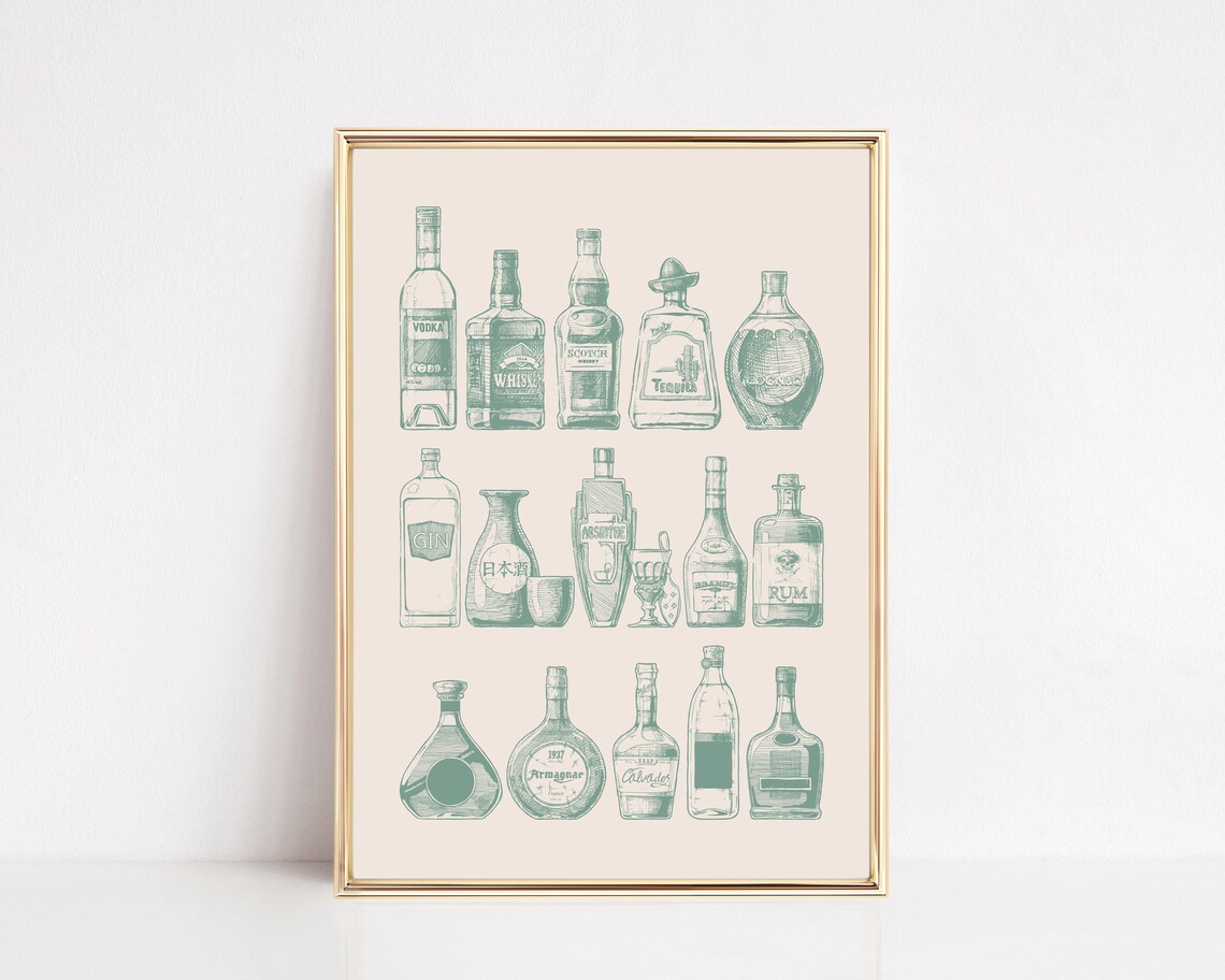 Bar Cart Art Print, Trendy Bar Cart Decor