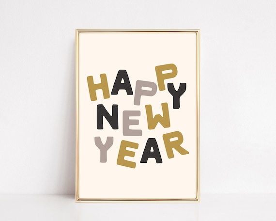 Happy New Year Playful Letter Retro Typography Wall Art Gold