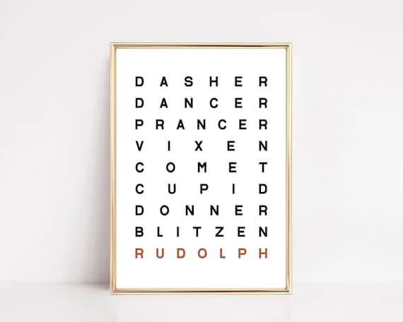 Reindeer Names Print, Scandinavian Christmas Decor