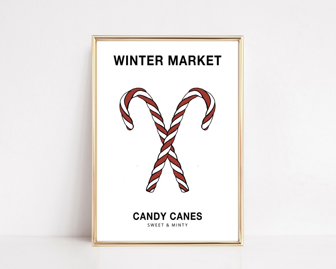 Winter Market Candy Canes Crossed Sweet Minty Holiday Poster