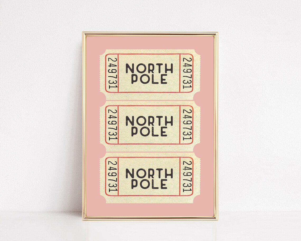 North Pole Ticket Pink Christmas Travel Poster - Image 2