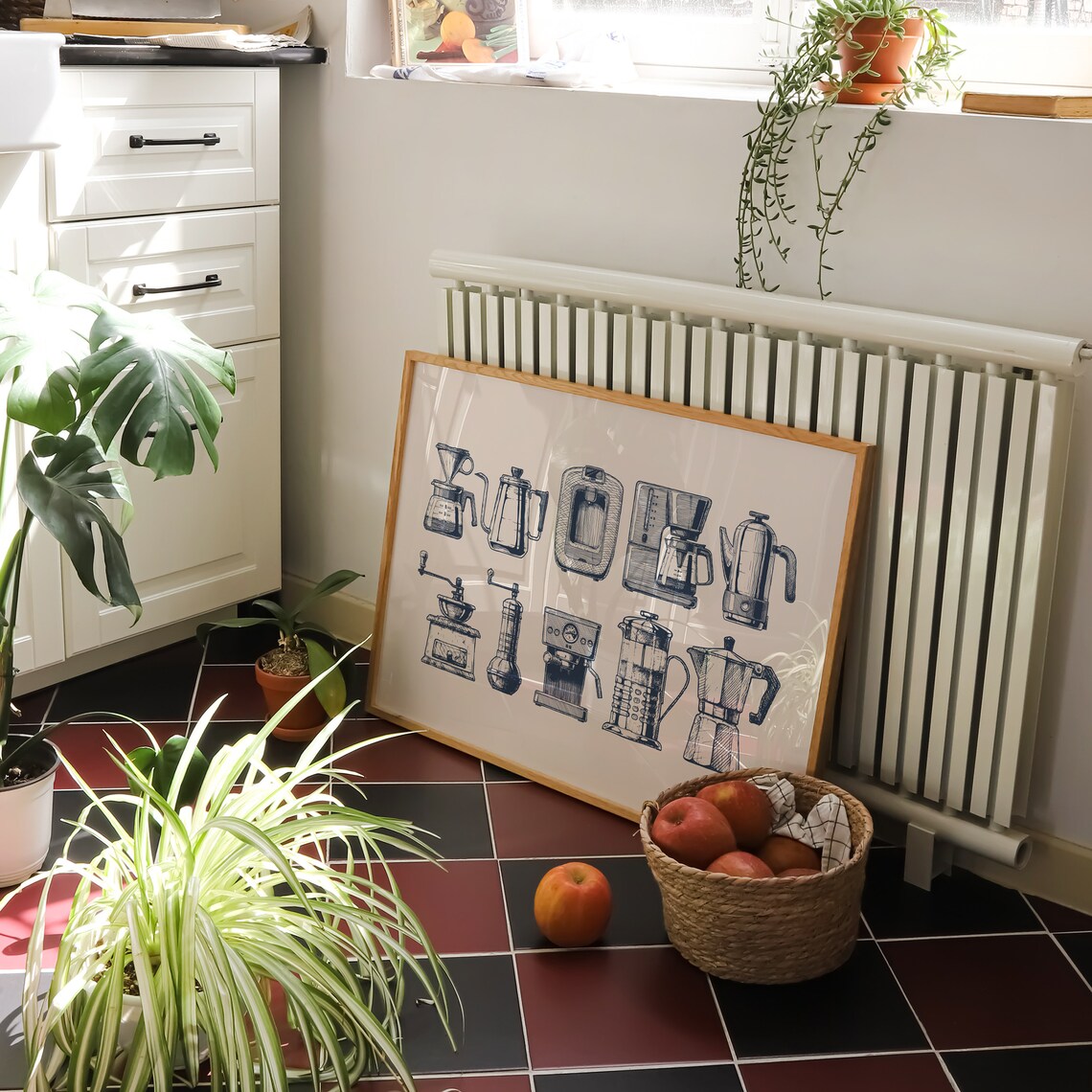 Coffee Poster, Navy Kitchen Wall Art Print - Image 2