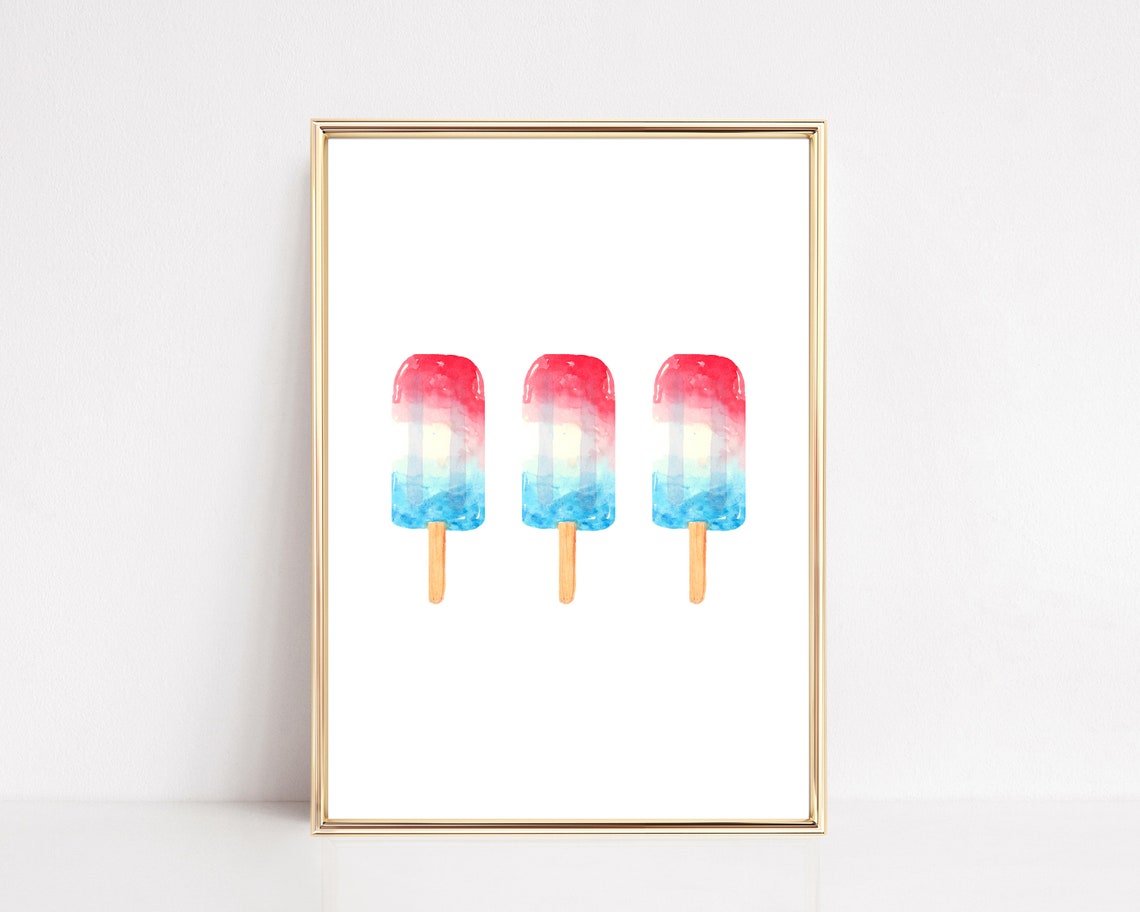 Patriotic Red White Blue Watercolor Popsicles Fourth Of July Poster - Image 2