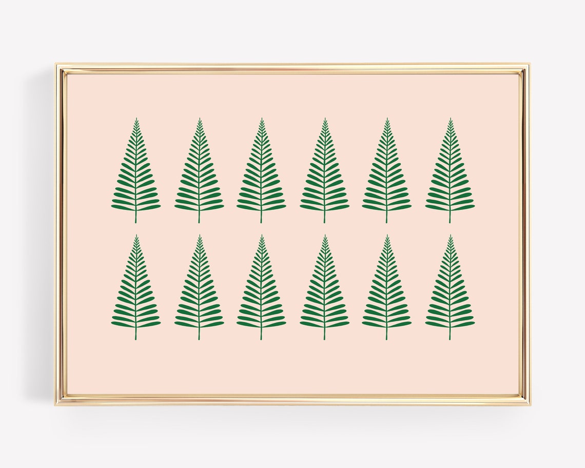 Minimalist Green Christmas Trees Blush Pink Holiday Art Print