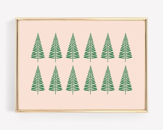 Minimalist Green Christmas Trees Blush Pink Holiday Art Print