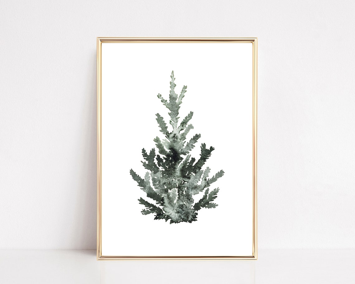 Watercolor Evergreen Pine Tree Minimalist Farmhouse Christmas Wall Art