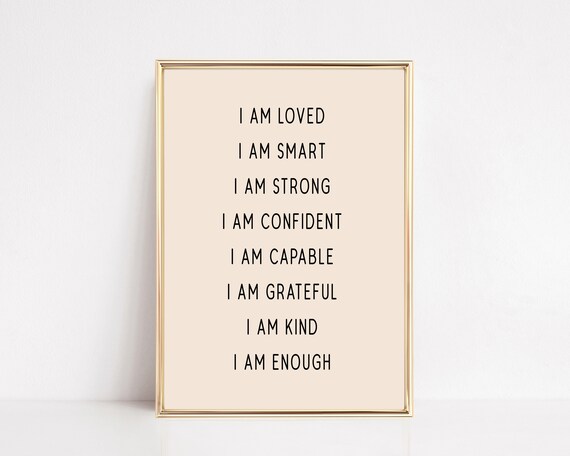Positive Affirmations List Neutral Typography Nursery Poster