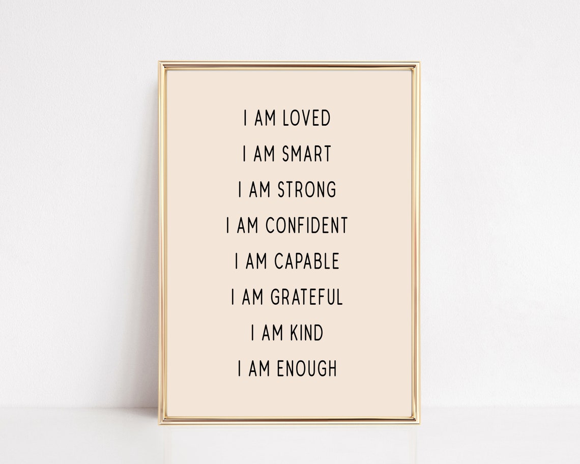Positive Affirmations List Neutral Typography Nursery Poster