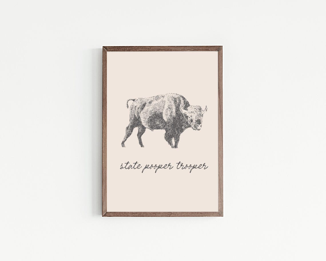 State Pooper Trooper Bison Minimalist Sketch Funny Bathroom Poster - Image 2