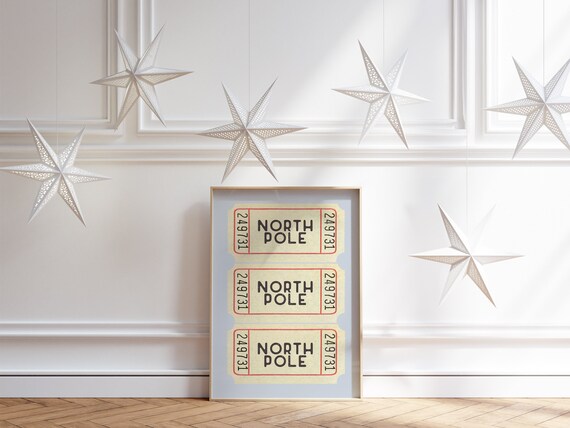 North Pole Vintage Ticket Stubs Trio Blue Christmas Decor Poster