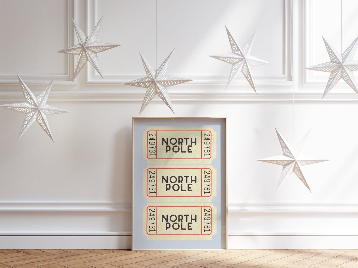 North Pole Vintage Ticket Stubs Trio Blue Christmas Decor Poster