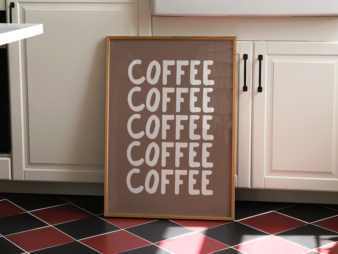 Coffee Lovers Repeat Typography Brown Minimalist Kitchen Print - Image 2