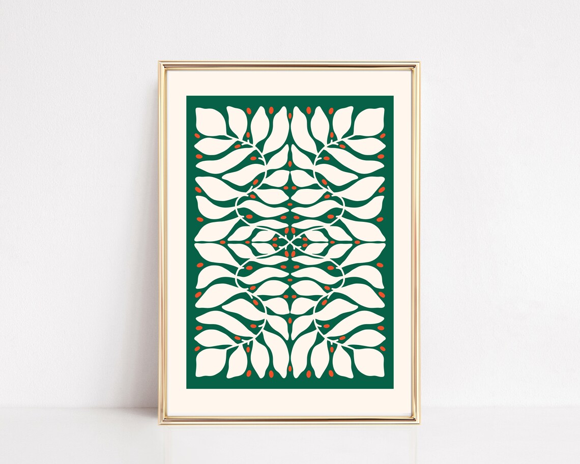 Retro Christmas Green Boho Wall Art Print