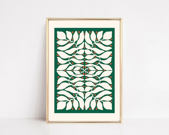 Retro Christmas Green Boho Wall Art Print