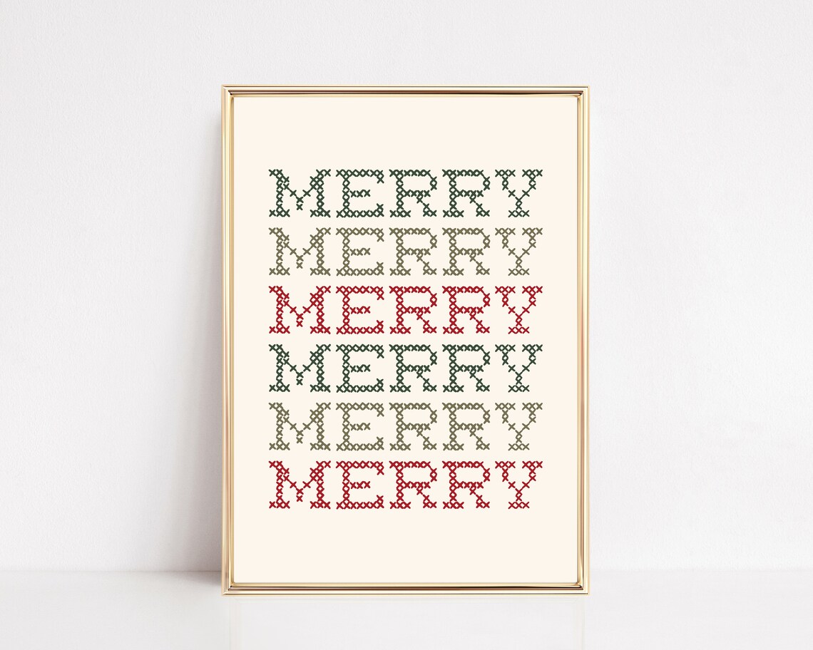 Merry Merry Merry Kitschy Christmas Cross Stitch Art