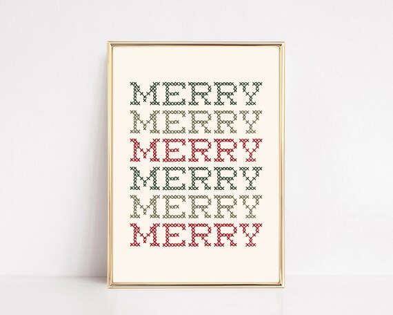 Merry Merry Merry Kitschy Christmas Cross Stitch Art