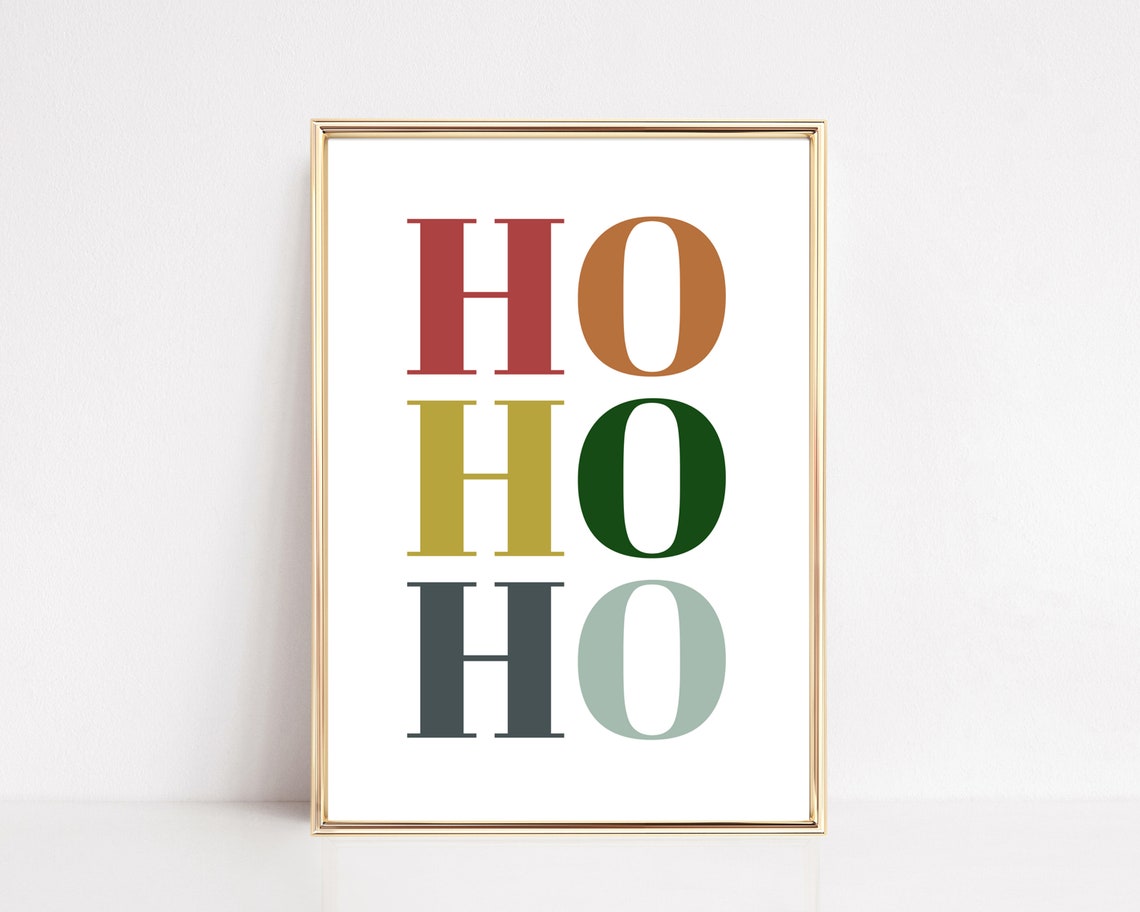 Ho Ho Ho Stacked Multicolor Serif Christmas Typography Poster