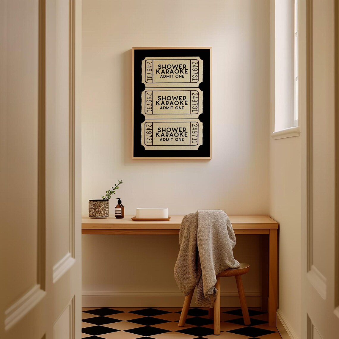 Shower Karaoke Admit One Ticket Black Bathroom Wall Decor Poster - Image 2