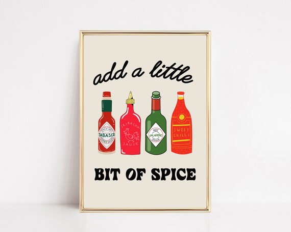 Hot Sauce Wall Art Kitchen Print Food Art Print Cute Kitchen Decor Kitchen Art Dopamine Decor Art