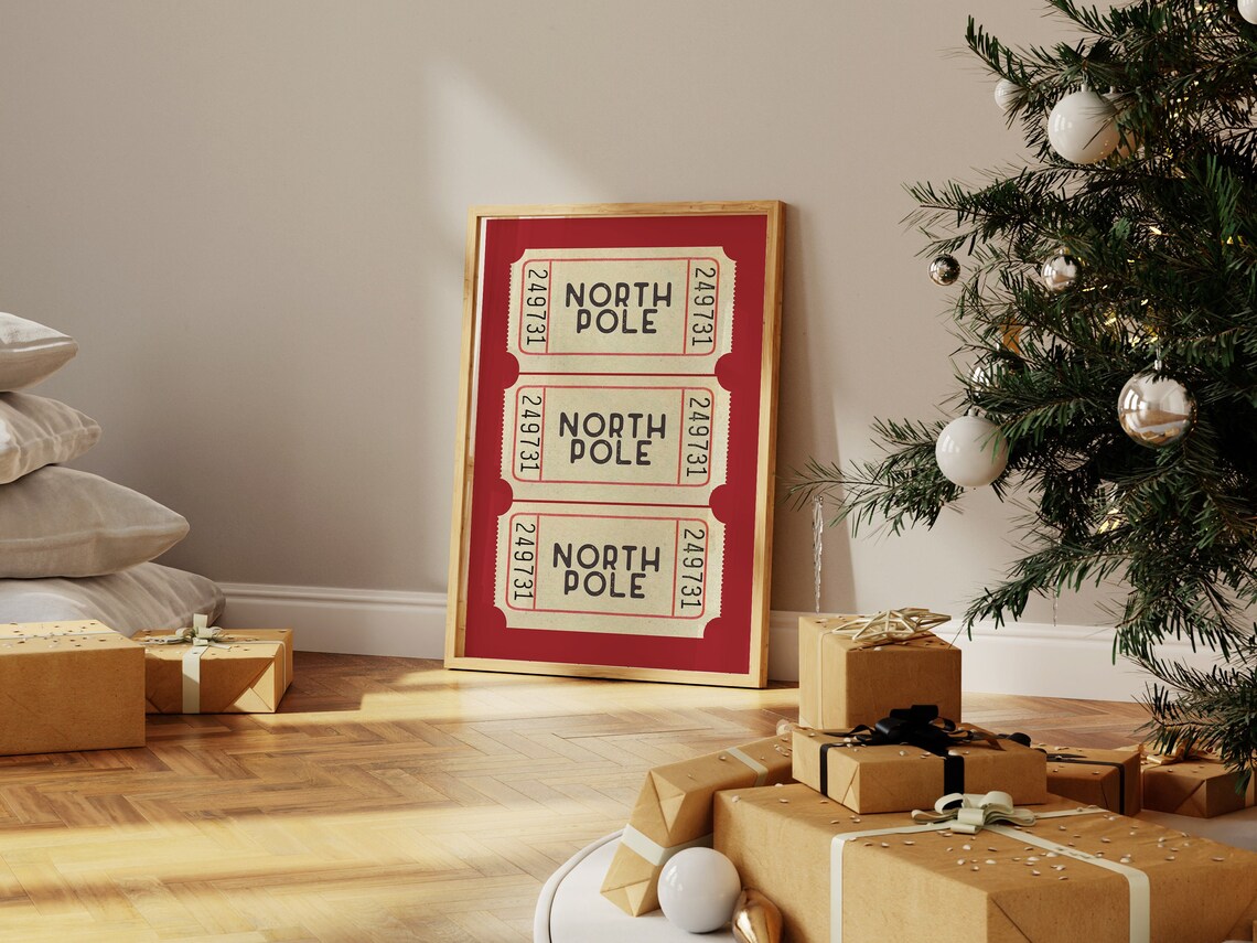 North Pole Ticket Art Print, Christmas Wall Art - Image 2