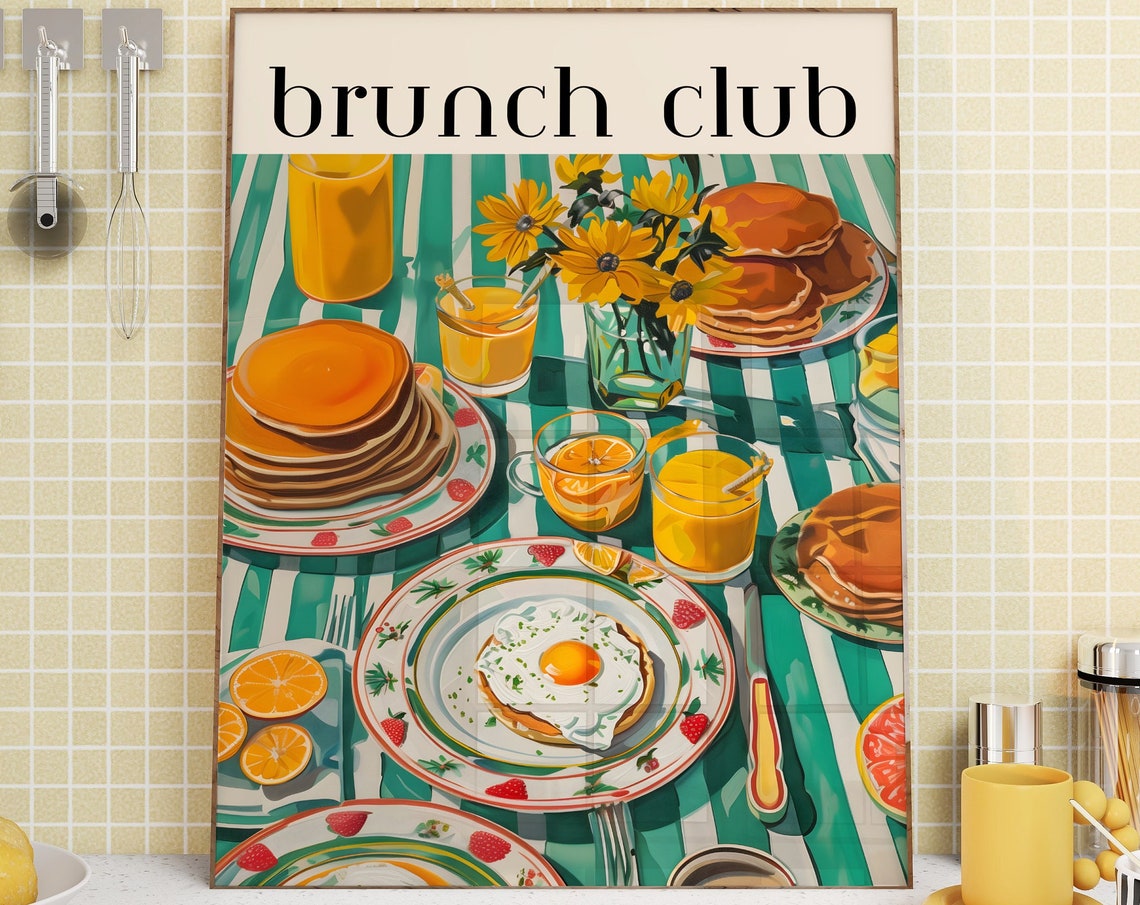 Brunch Club Colorful Breakfast Table Spread Illustration Poster - Image 4