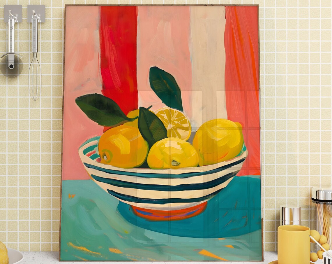 Bowl Of Lemons Print Citrus Fruit Print Lemons Painting Kitchen Print Fruit Market Print Lemon Art Vegan Wall Art Food Print Cute Cafe Decor - Image 4