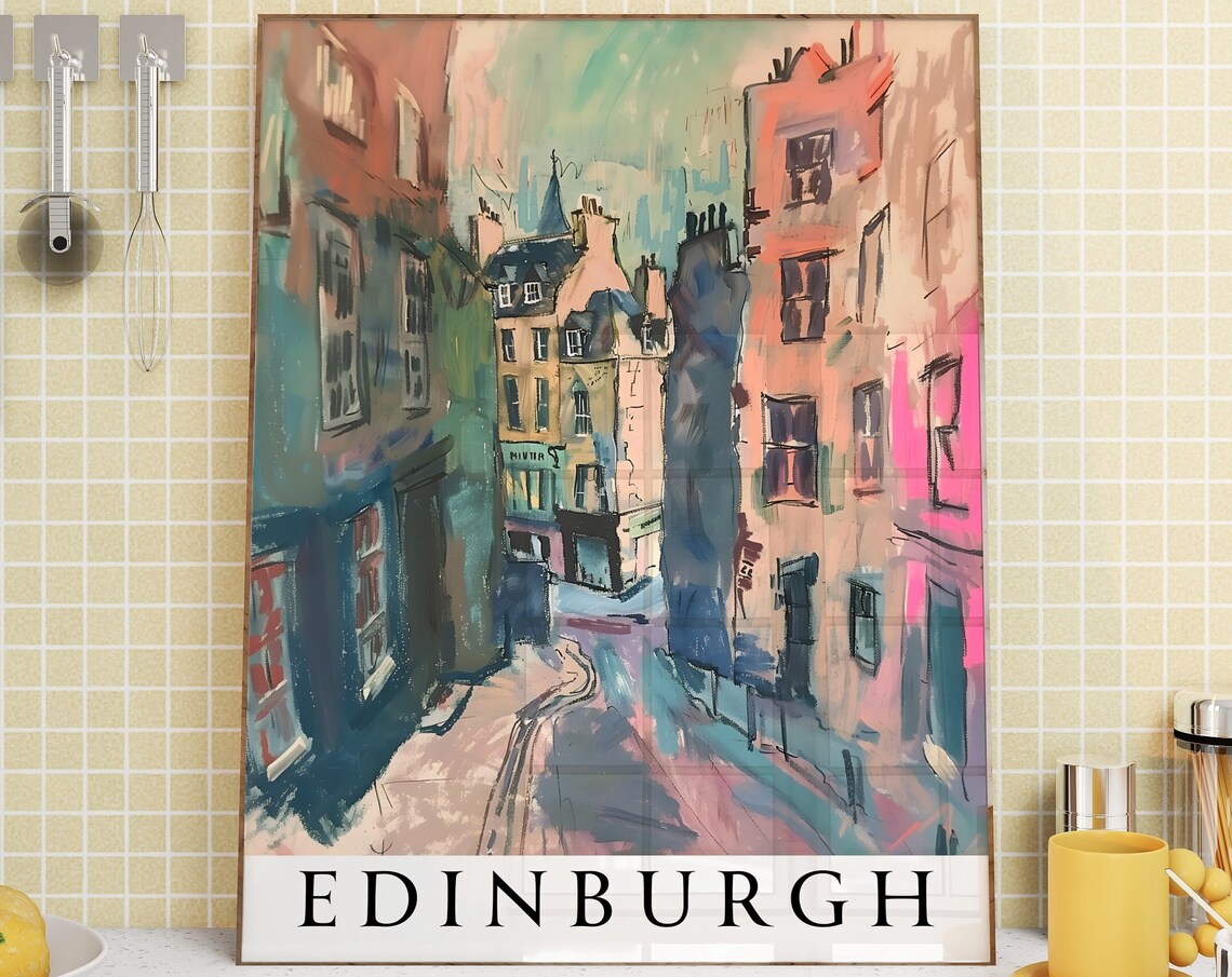 Edinburgh Old Town Street Watercolor Scotland Travel Wall Poster - Image 3
