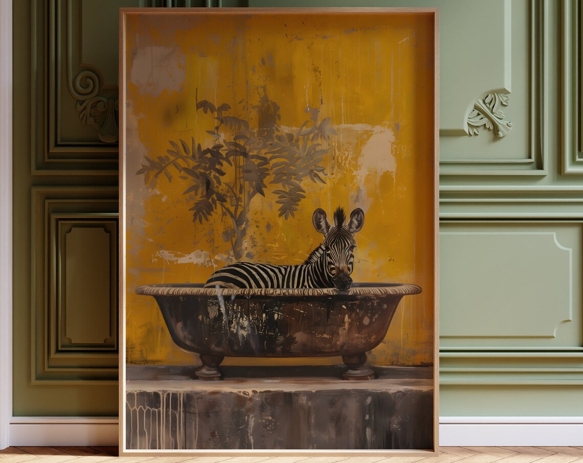Zebra In Bath, Vintage Bathroom Wall Art Print - Image 3