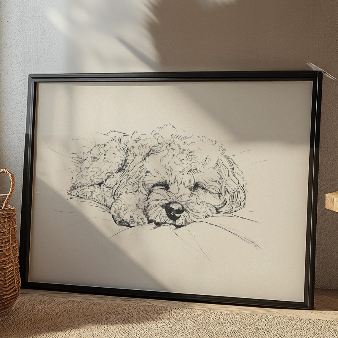 Poodle Nursery Vintage Print Baby Room Wall Decor Puppy Kids Room Art Sleeping Dog Retro Poster Girls Room Decor Boys Room Dog Sketch