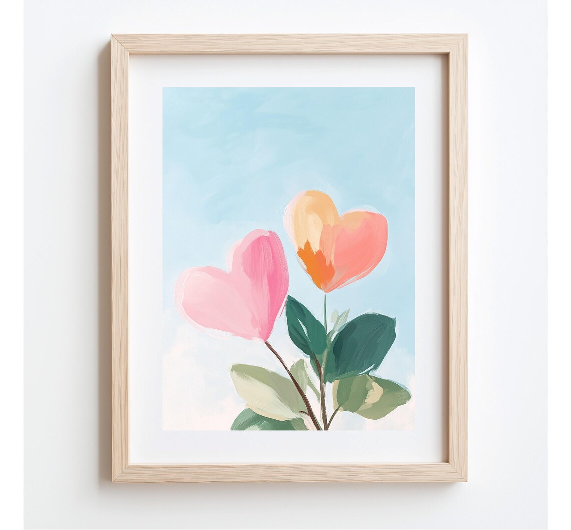 Heart Shaped Flowers Soft Watercolor Pink Blooms Floral Wall Art - Image 3