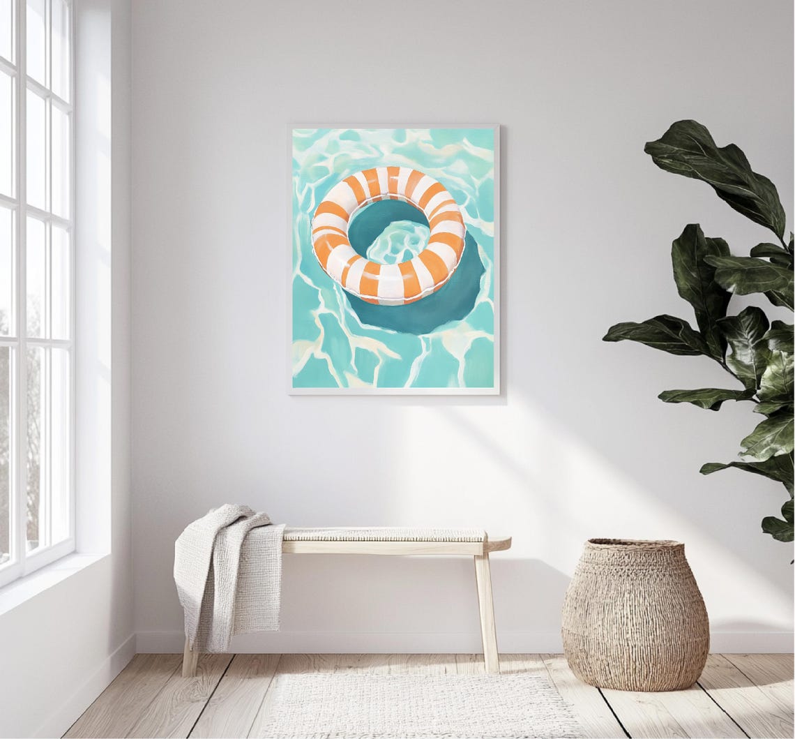 Striped Swim Ring Pool Float Turquoise Water Summer Beach Wall Art - Image 5