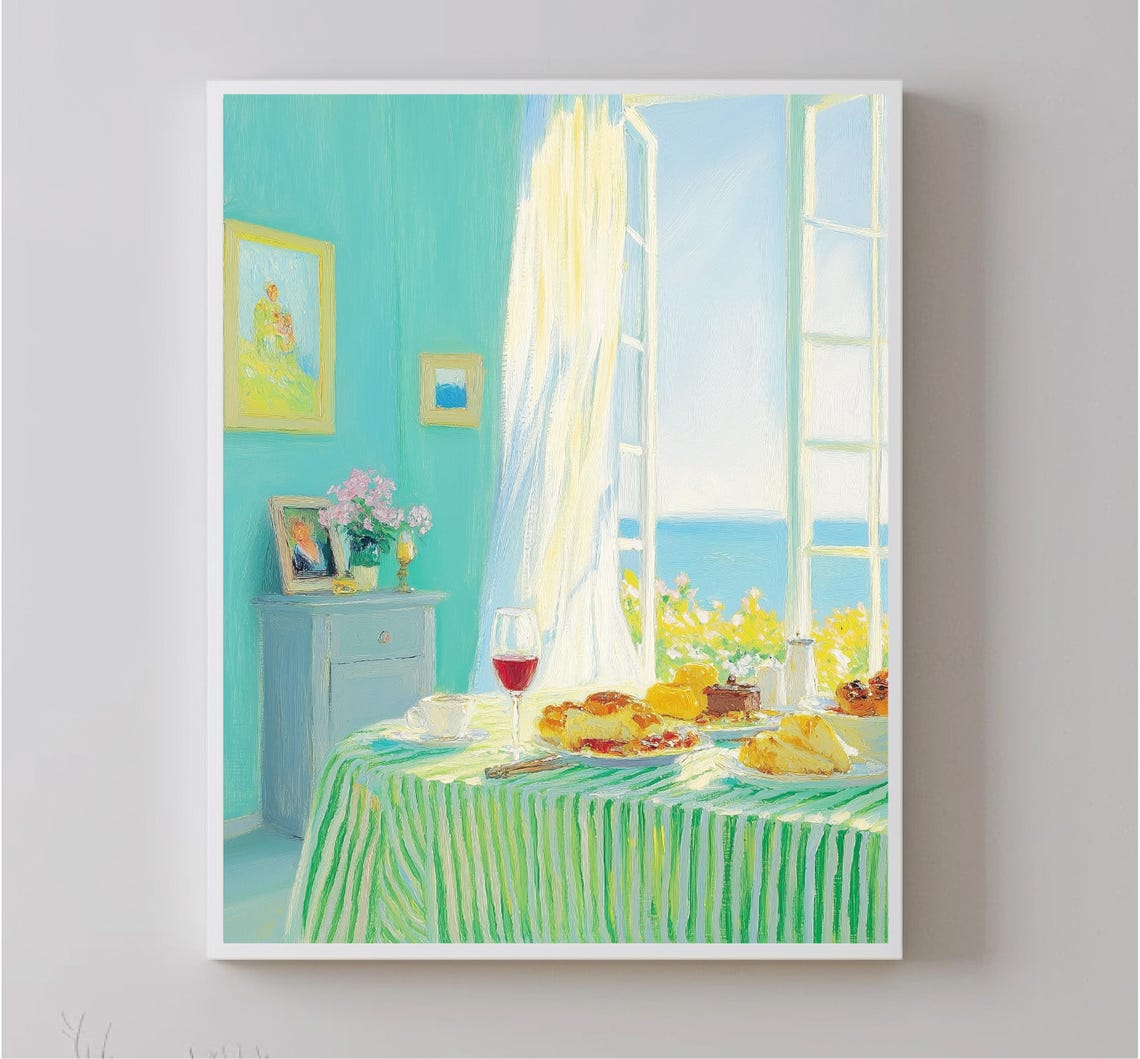 Turquoise Dining Room Sea View Window Sunny Breakfast Table Poster - Image 5