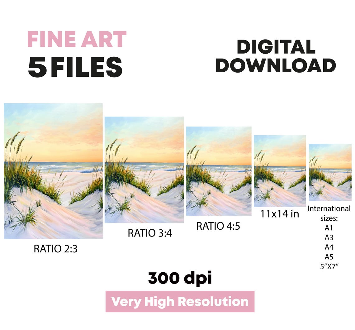 Beach Sand Dunes Sea Grass Sunset Ocean Waves Coastal Art Poster - Image 5