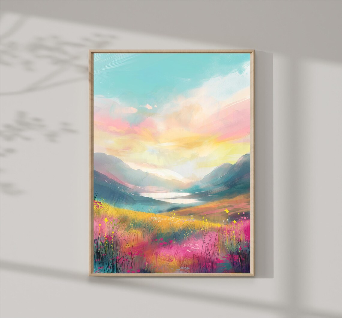 Wildflower Meadow Sunrise Mountain Lake Colorful Landscape Art Print