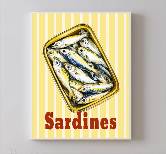 Sardine Art Print Nautical Kitchen Wall Art Coastal Fish Decoration For Dining Room And Restaurant Sardine Vertical Print
