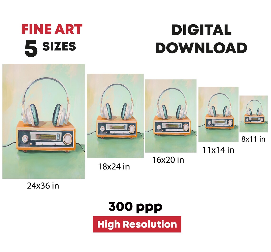 Retro Headphones On Orange Vintage Stereo Receiver Pastel Music Poster - Image 4