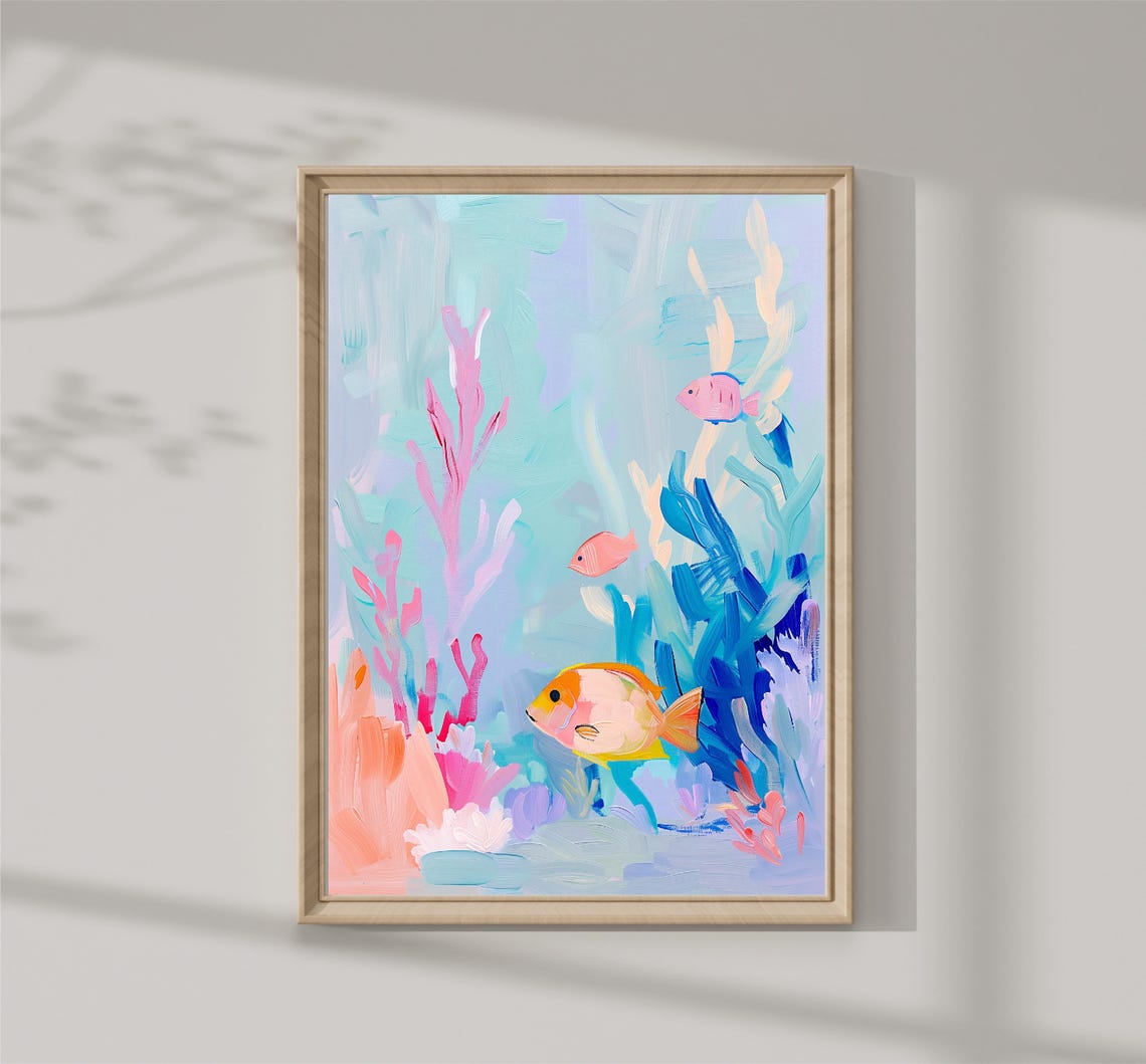 Pastel Aquarium Colorful Tropical Fish Coral Reef Underwater Art Print