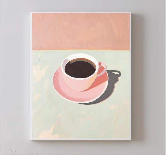 Colorful Cup Of Coffee Painting Pastel Drink Wall Decor Print Kitchen Decor Bar And Restaurant Decor Print