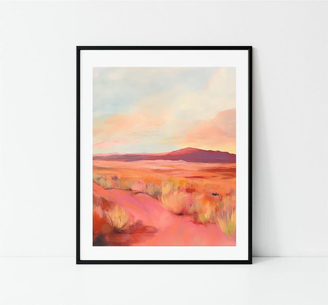 Warm Abstract Desert Plain Sunset Mesa Pastel Landscape Art Print - Image 3