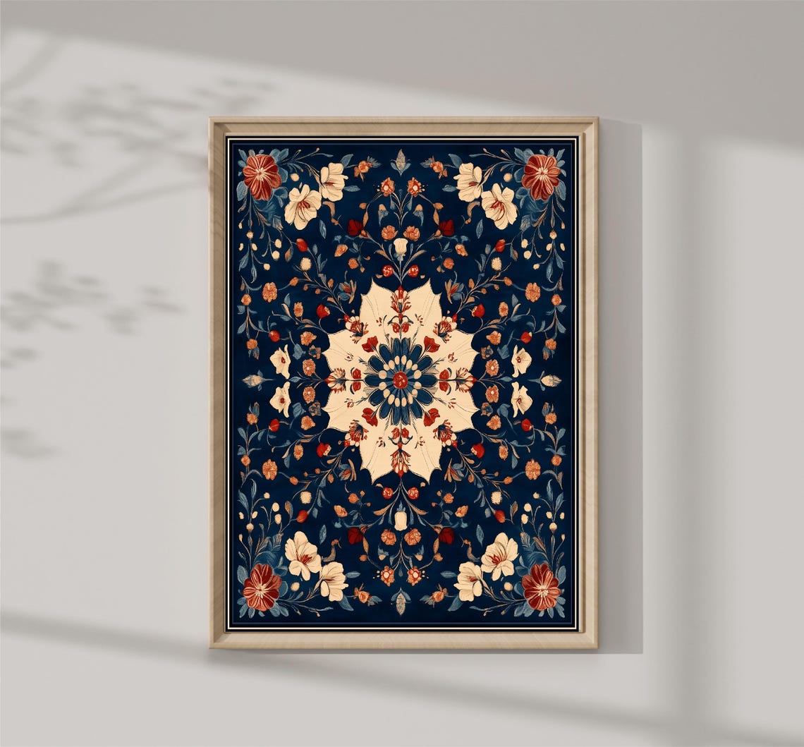 Vintage Textile Wall Art Antique Tapestry Print Modern Farmhouse Eclectic Art Print Wall Decor