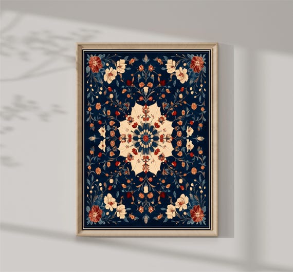 Vintage Textile Wall Art Antique Tapestry Print Modern Farmhouse Eclectic Art Print Wall Decor